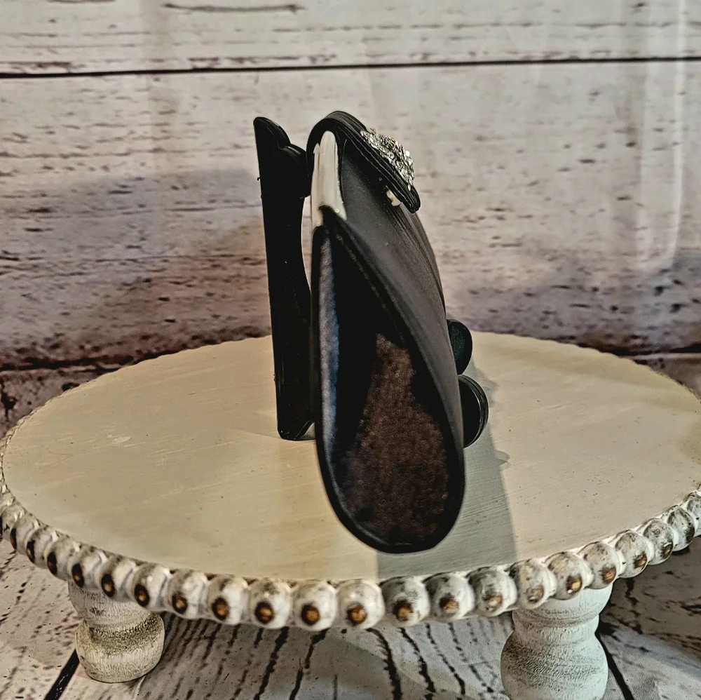 TOVA Beverly Hills Elegant Black Statin Clutch with Butterfly Accent 11